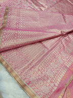 Strawberry Pink Shade Handwoven Kataan Ektara Muslin Tissue Jamdani