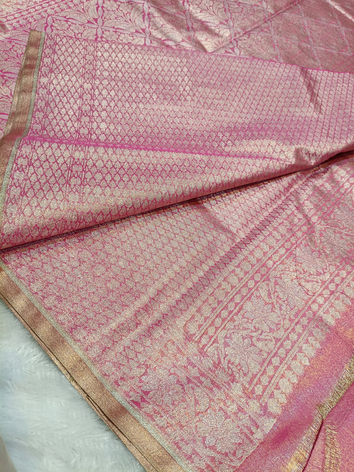 Strawberry Pink Shade Handwoven Kataan Ektara Muslin Tissue Jamdani