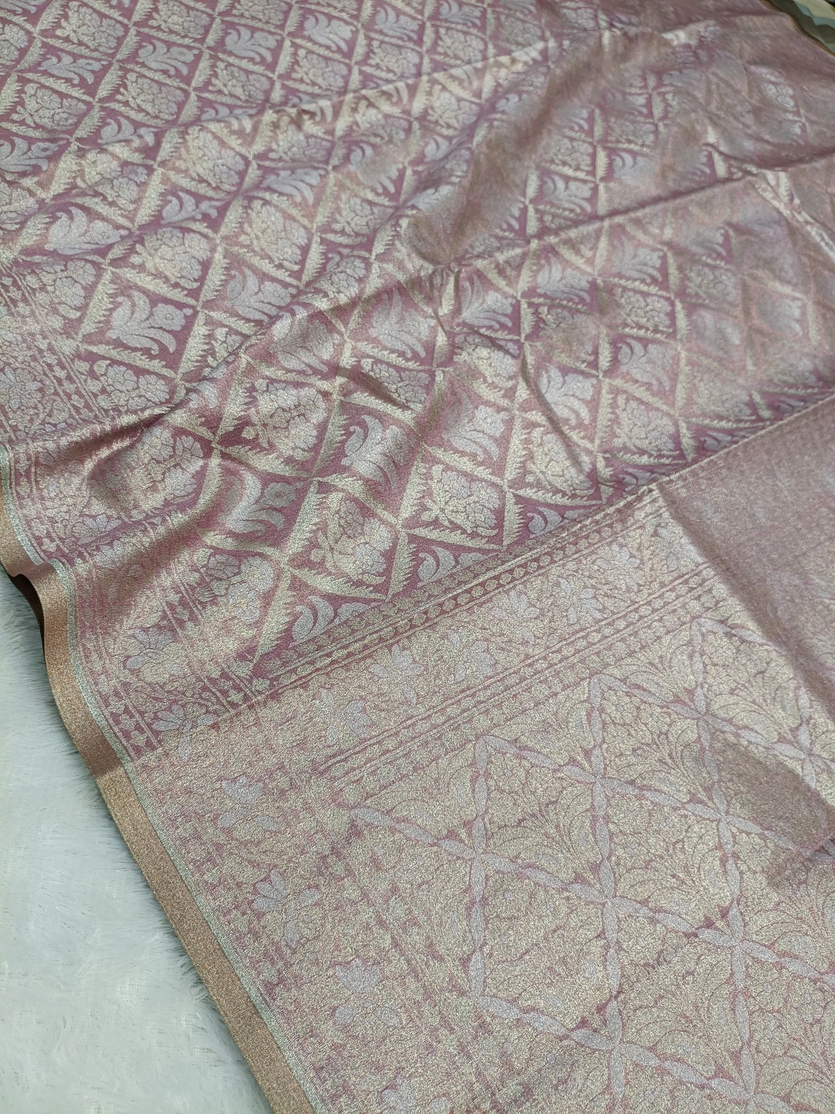 Soft Mauve Shade Handwoven Kataan Ektara Muslin Tissue Jamdani