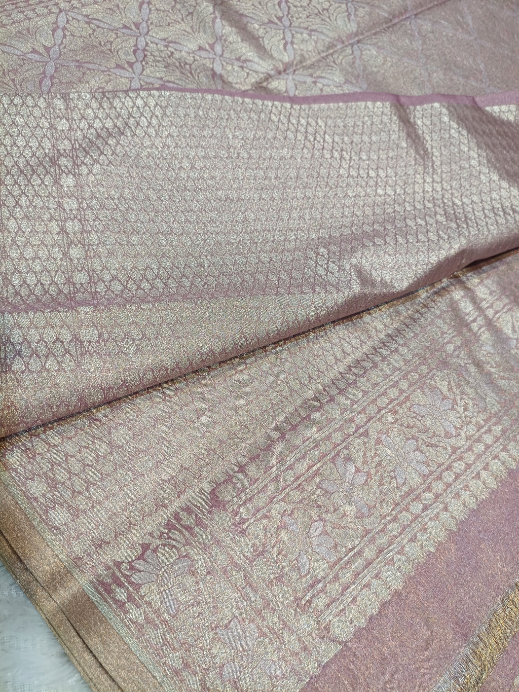 Soft Mauve Shade Handwoven Kataan Ektara Muslin Tissue Jamdani