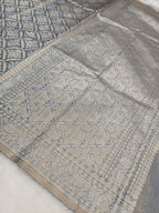 Ash Grey Shade Handwoven Kataan Ektara Muslin Tissue Jamdani