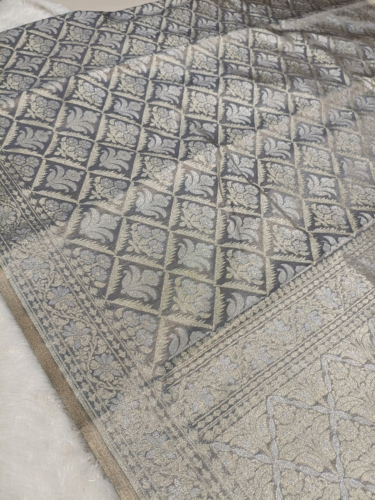 Ash Grey Shade Handwoven Kataan Ektara Muslin Tissue Jamdani