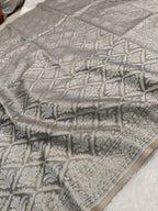 Ash Grey Shade Handwoven Kataan Ektara Muslin Tissue Jamdani