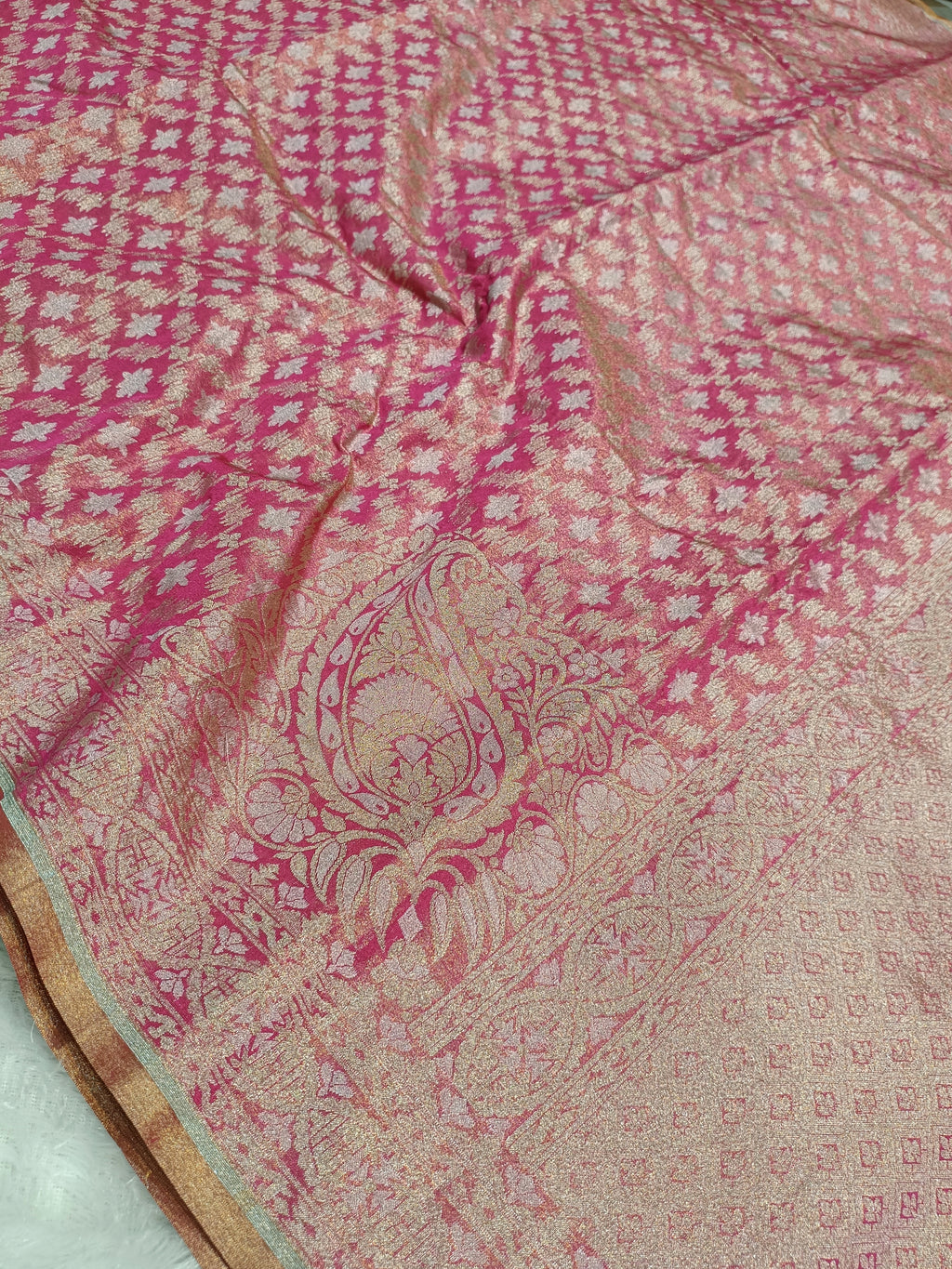 Strawberry Pink Shade Handwoven Kataan Ektara Muslin Tissue Jamdani
