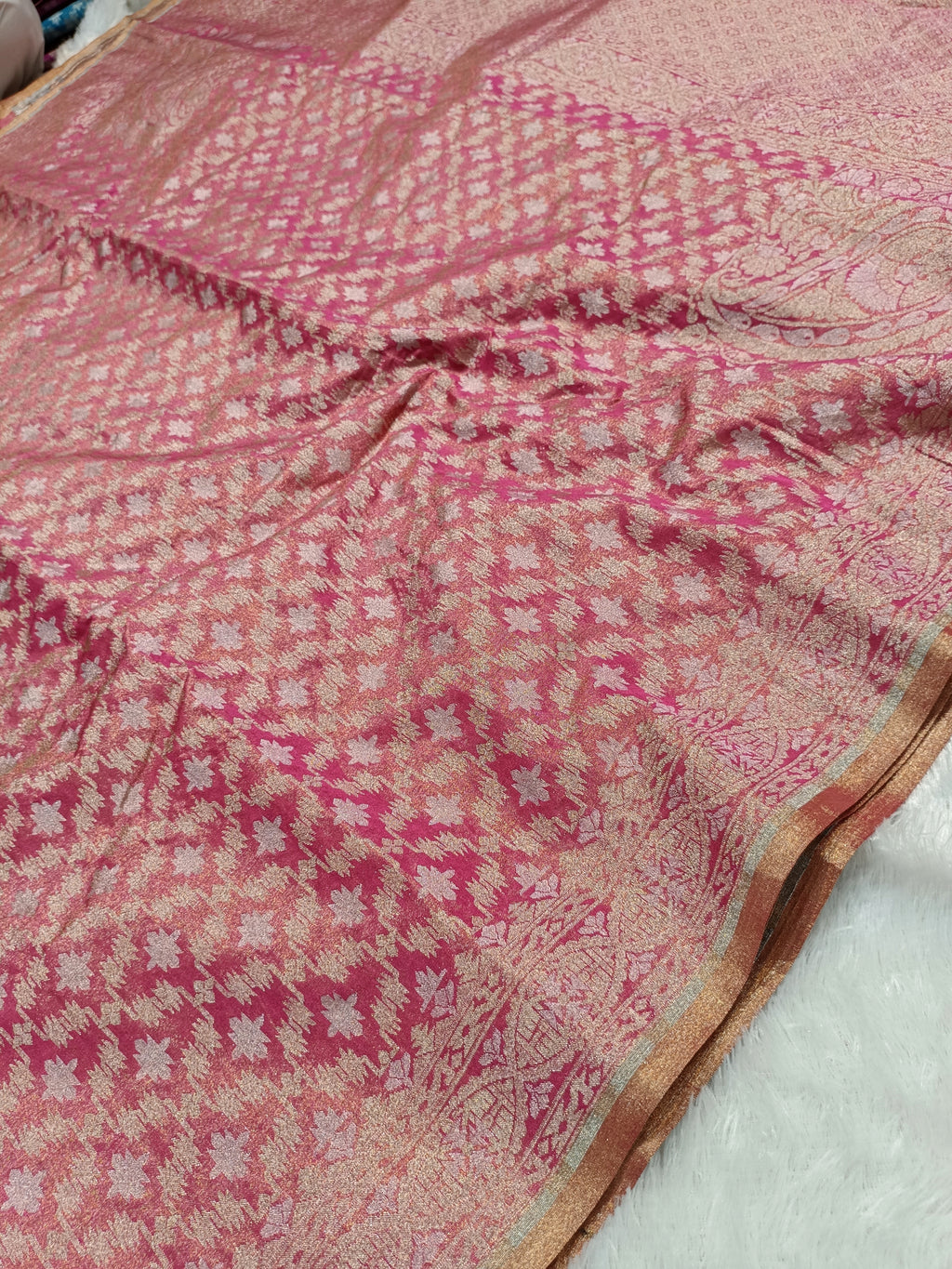 Strawberry Pink Shade Handwoven Kataan Ektara Muslin Tissue Jamdani