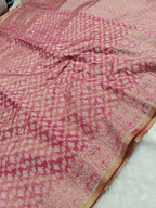 Strawberry Pink Shade Handwoven Kataan Ektara Muslin Tissue Jamdani