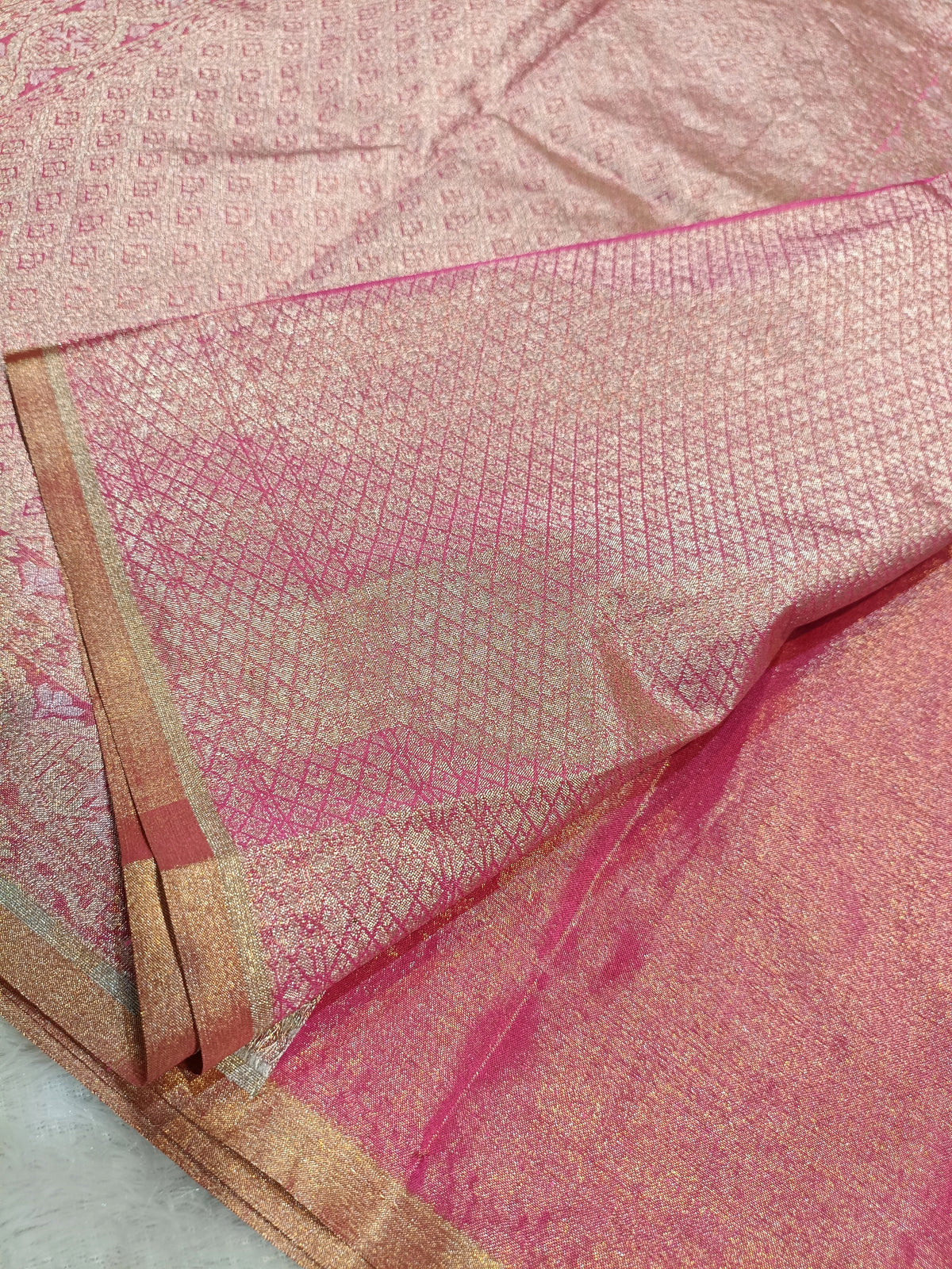 Strawberry Pink Shade Handwoven Kataan Ektara Muslin Tissue Jamdani