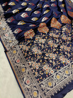 Navy Blue Shade Handwoven Tilfi Kataan Mashru Silk Saree