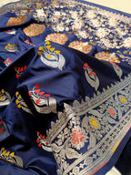 Navy Blue Shade Handwoven Tilfi Kataan Mashru Silk Saree