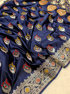 Navy Blue Shade Handwoven Tilfi Kataan Mashru Silk Saree