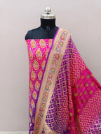 Rani Pink with Purple Shade Handwoven Khaddi Chiffon Meenakari Rai Dana Bandhani Suit