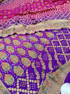 Rani Pink with Purple Shade Handwoven Khaddi Chiffon Meenakari Rai Dana Bandhani Suit