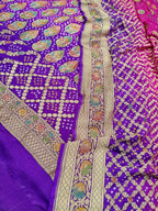 Rani Pink with Purple Shade Handwoven Khaddi Chiffon Meenakari Rai Dana Bandhani Suit