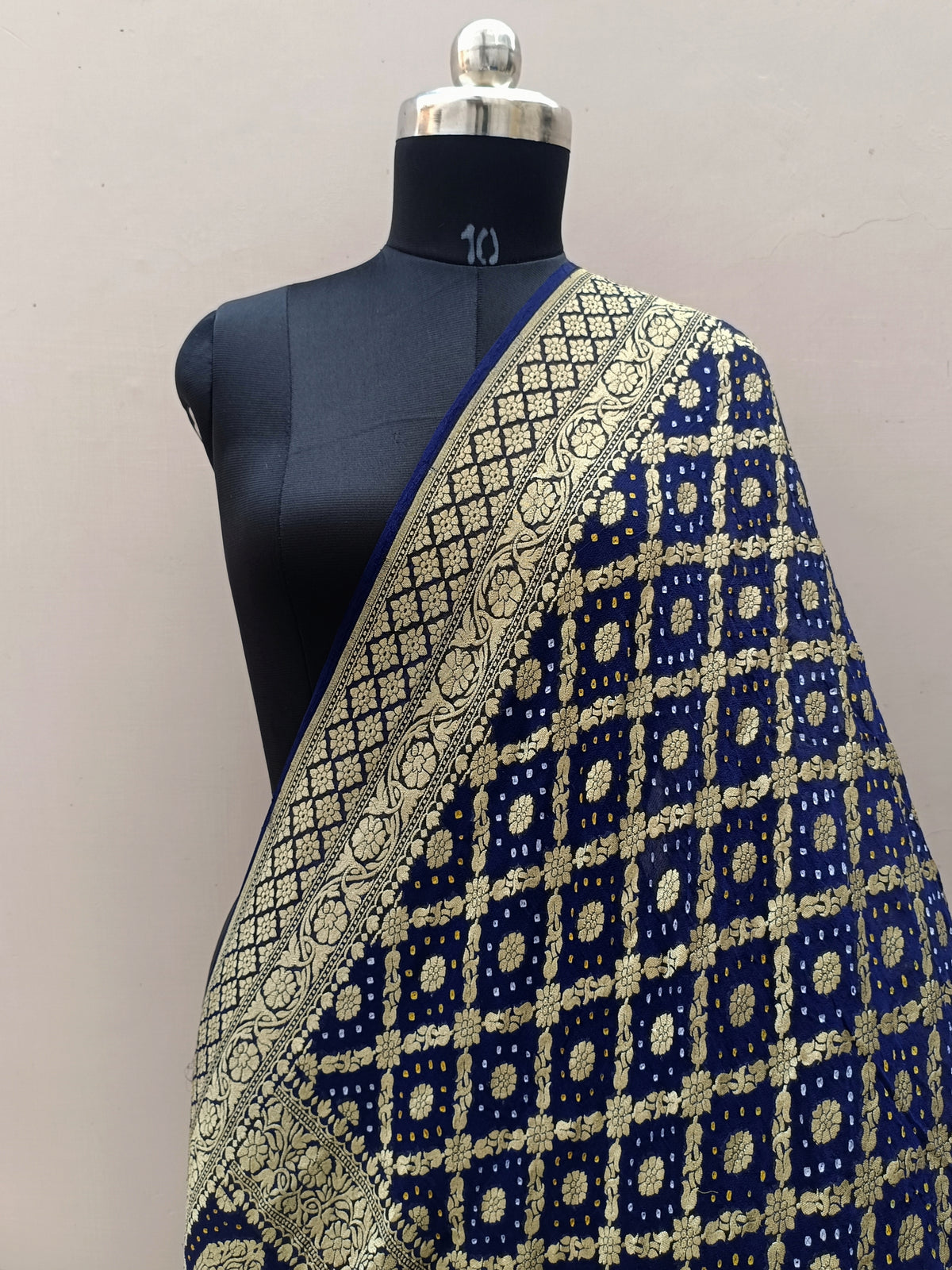 Deep Blue Shade Handwoven Khaddi Chiffon Rai Dana Bandhani Dupatta