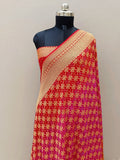 Red with Rani Pink Shade Handwoven Khaddi Chiffon Rai Dana Bandhani Saree