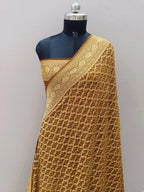 Antique Brown Shade Handwoven Khaddi Chiffon Rai Dana Bandhani