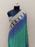 Dual Shade Royal Blue Handwoven Khaddi Chiffon Rai Dana Bandhani