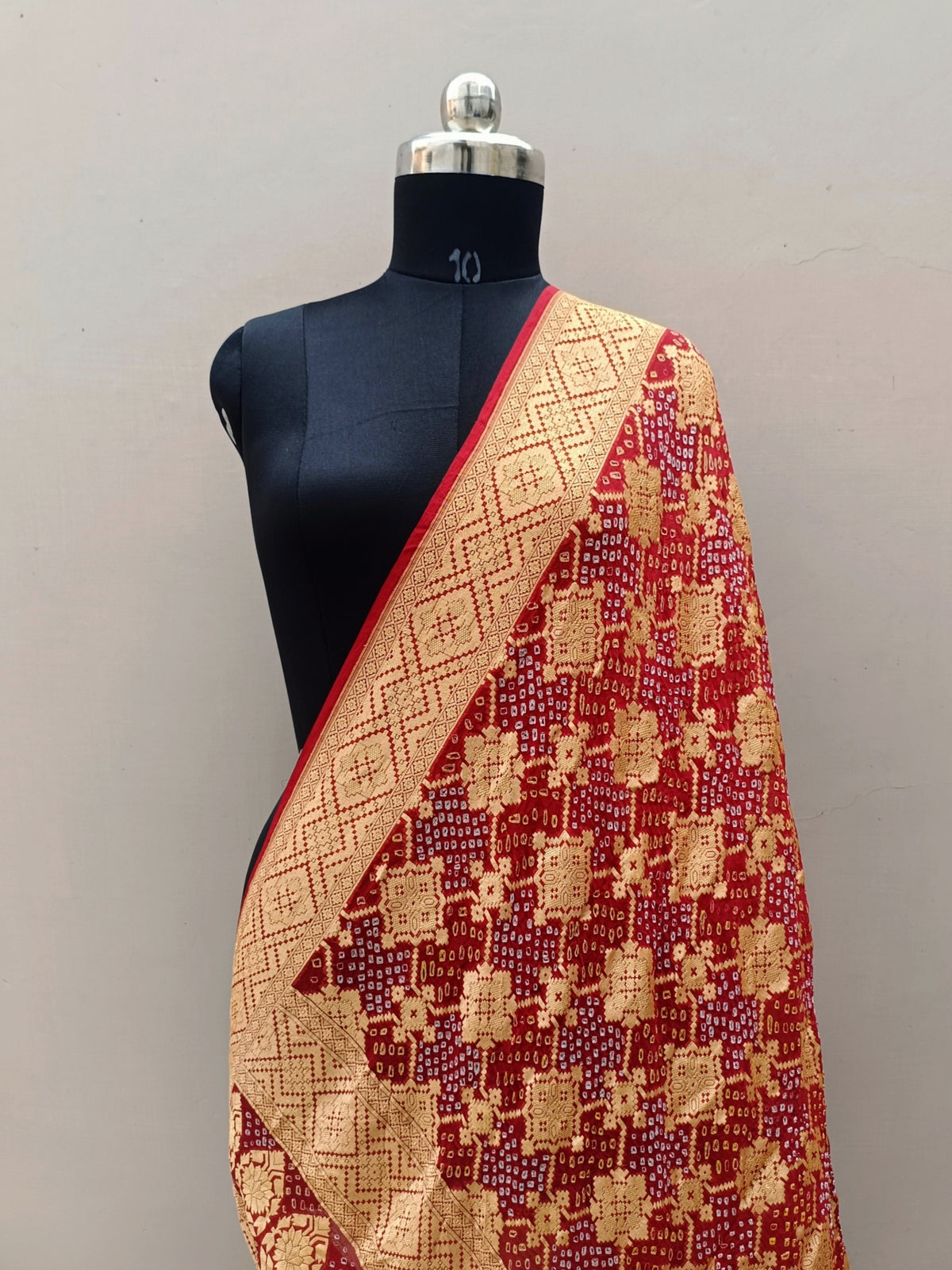 Bridal Red Shade Handwoven Khaddi Chiffon Rai Dana Bandhani Dupatta