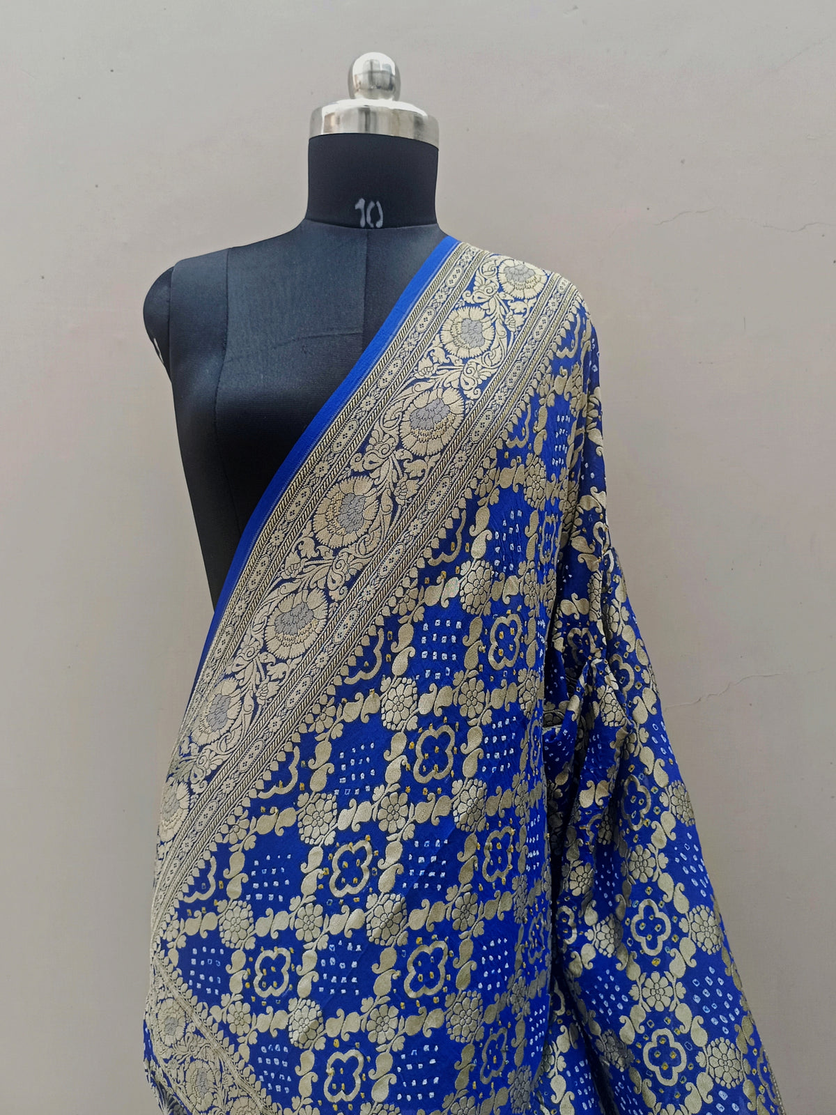 Royal Blue Shade Handwoven Khaddi Chiffon Rai Dana Bandhani Dupatta