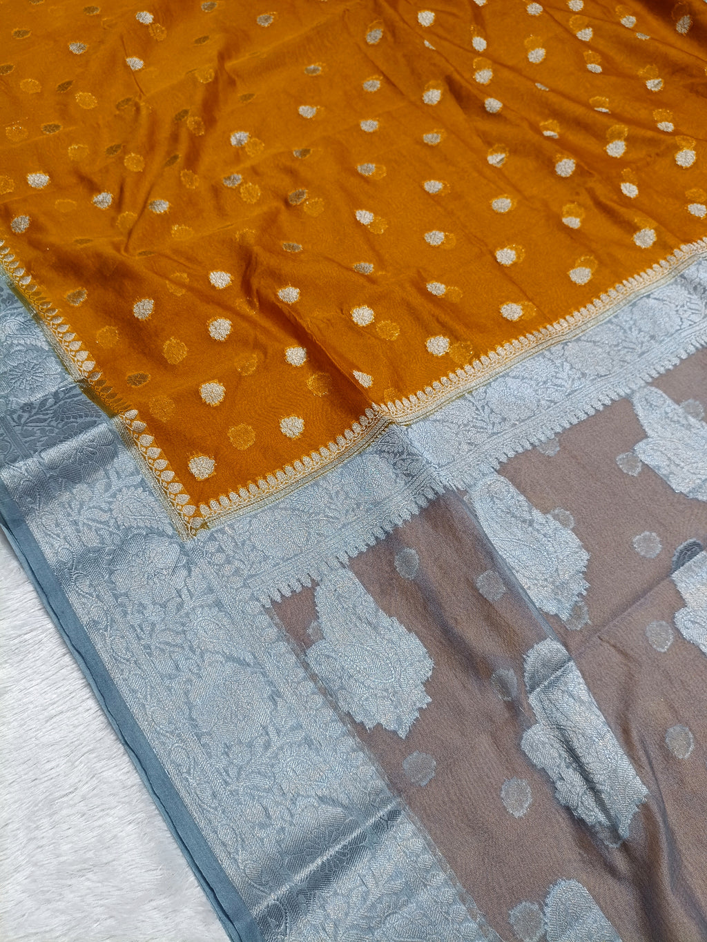 Mustard with Grey Shade Pure Chiffon Georgette Booti