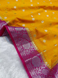 Gold with Rani Pink Shade Pure Chiffon Georgette Booti