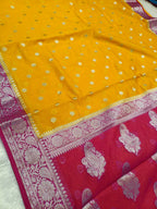 Gold with Rani Pink Shade Pure Chiffon Georgette Booti