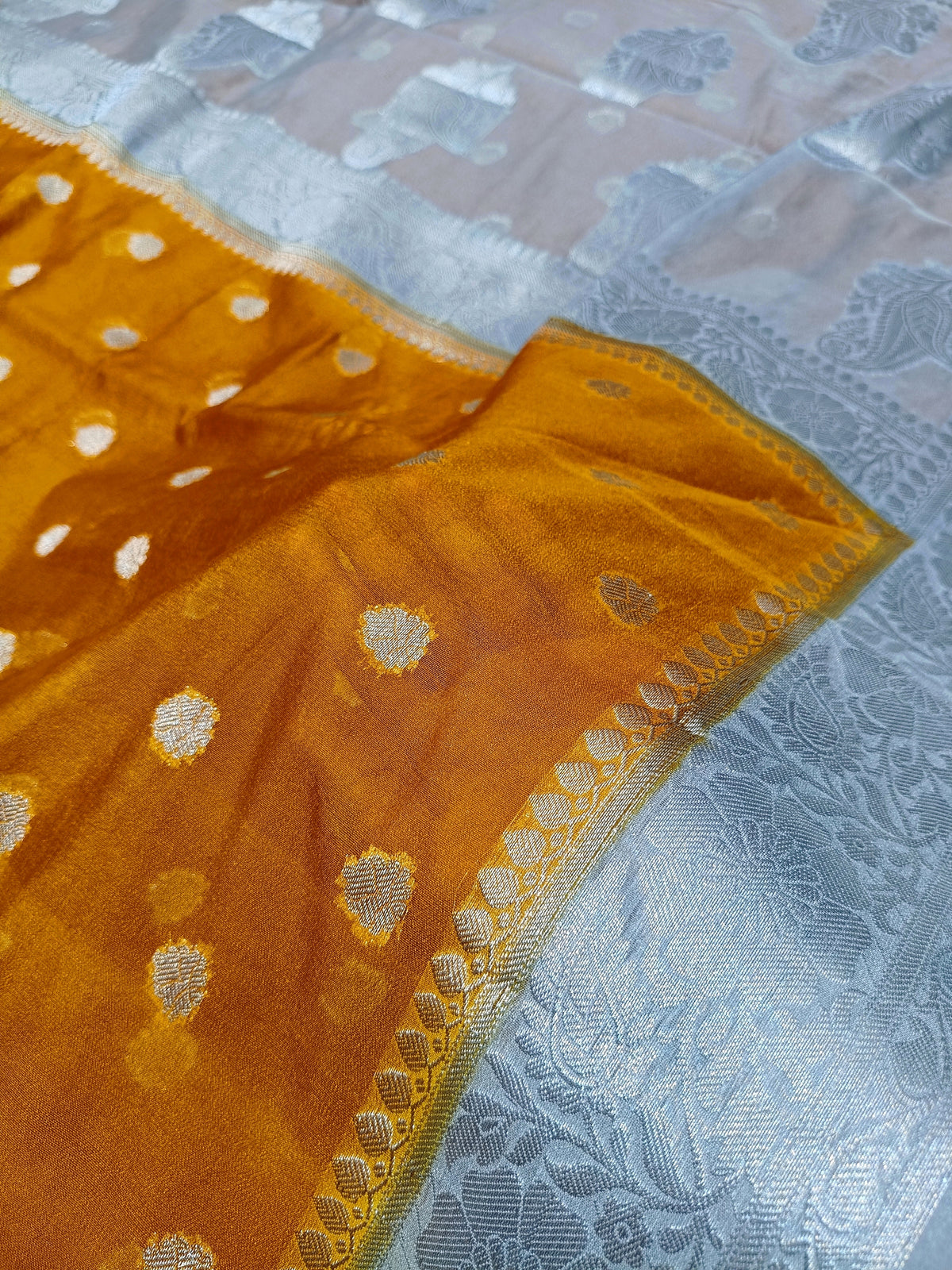 Mustard with Grey Shade Pure Chiffon Georgette Booti