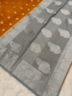 Mustard with Grey Shade Pure Chiffon Georgette Booti