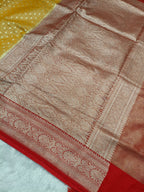 Mustard with Red Shade Handwoven Kataan Tissue Silk Saree