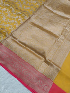 Yellow Pink Shade Handwoven Reshmi Kora Silk Saree