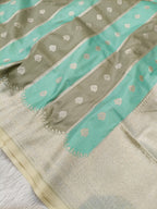 Sea Green Olive Shade Handwoven Kataan Silk Rangkaat Banarasi