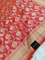 Orange Shade Handwoven Kataan Silk Meenakari Jangla Banarasi