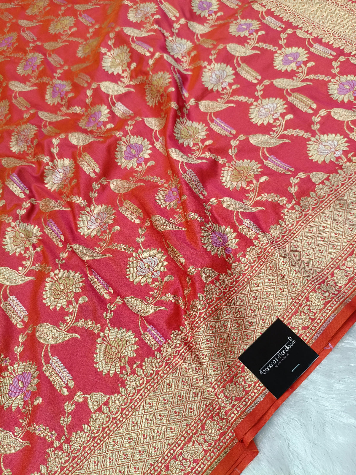 Orange Shade Handwoven Kataan Silk Meenakari Jangla Banarasi
