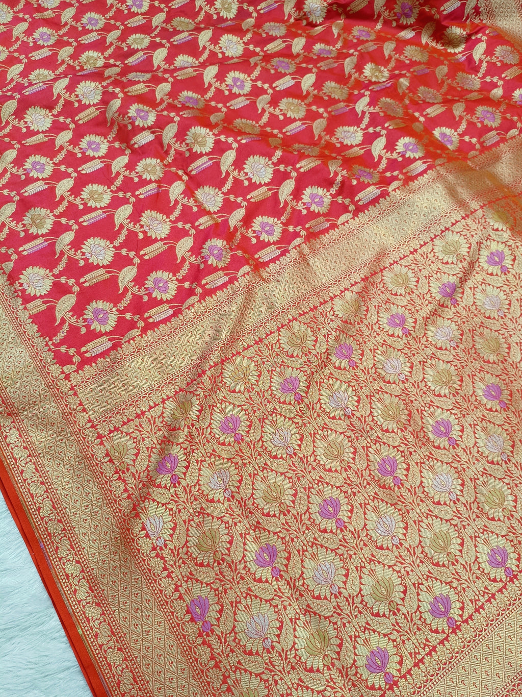 Orange Shade Handwoven Kataan Silk Meenakari Jangla Banarasi