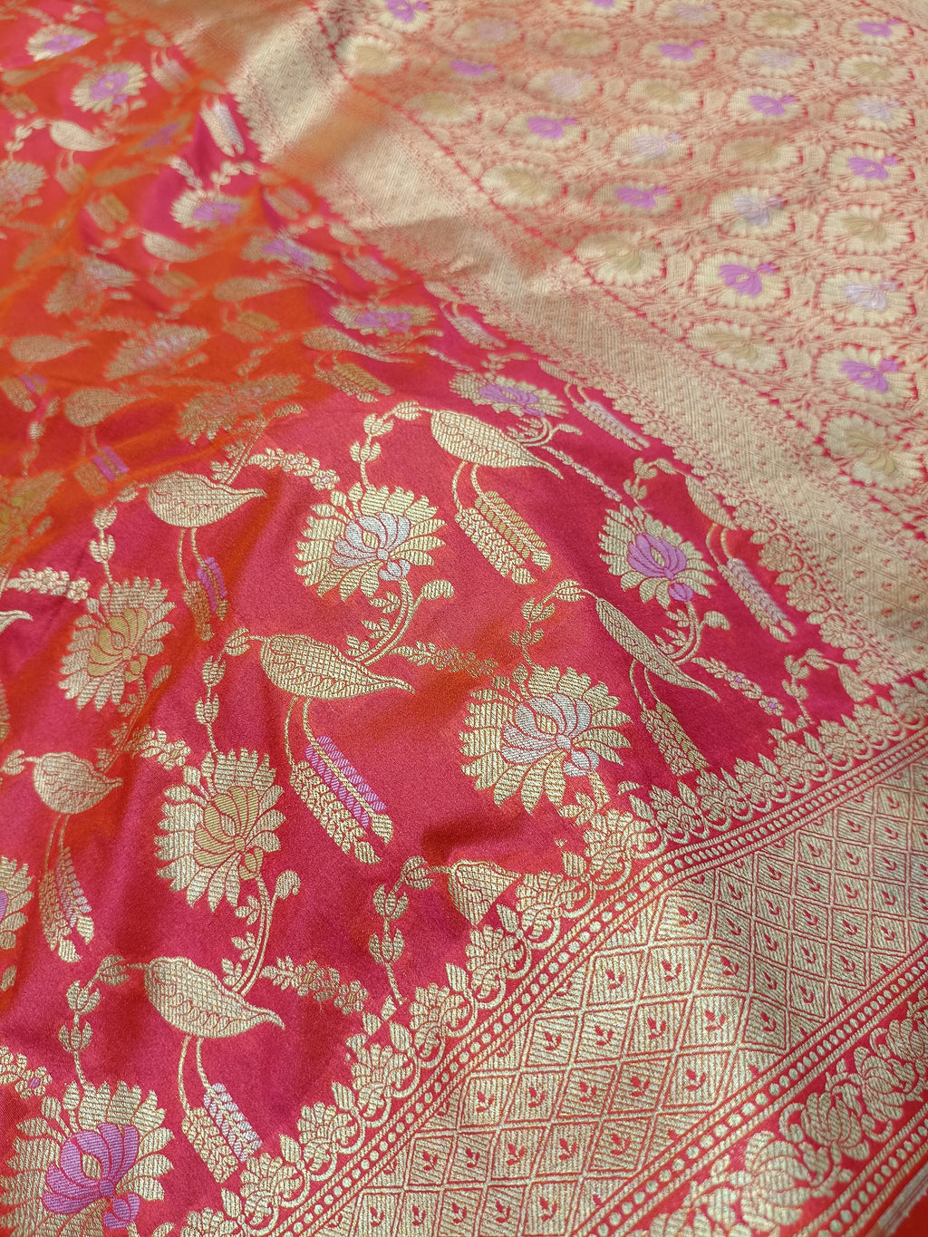 Orange Shade Handwoven Kataan Silk Meenakari Jangla Banarasi