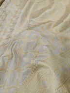 Off-White Shade Handwoven Kataan Silk Saree