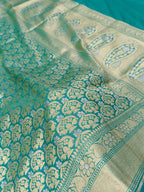 Sea Green Shade Handwoven Kataan Silk Saree