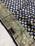 Deep Navy Blue Shade Handwoven Kataan Silk Saree