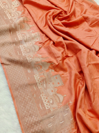 Peach Shade Handwoven Kataan Mashru Silk Banarasi Ghat Saree