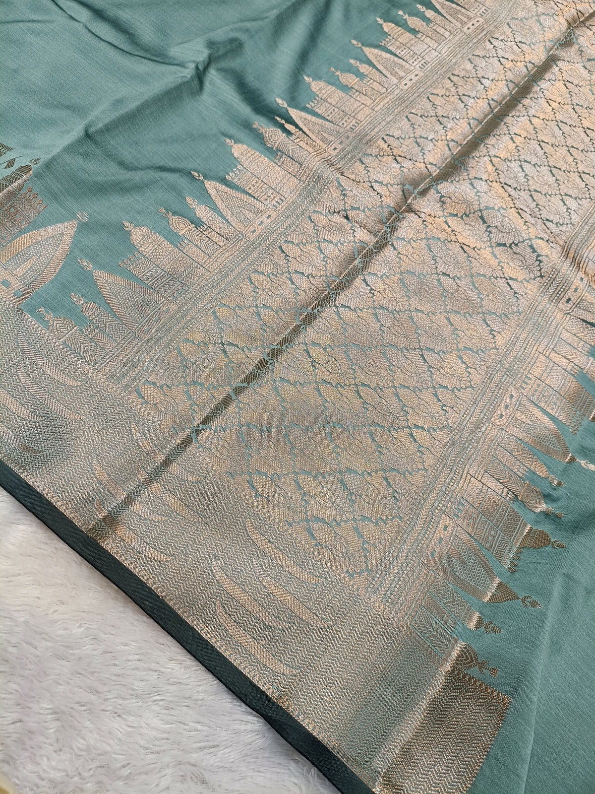 Soft Green Shade Paper Silk Banarasi Ghat Saree