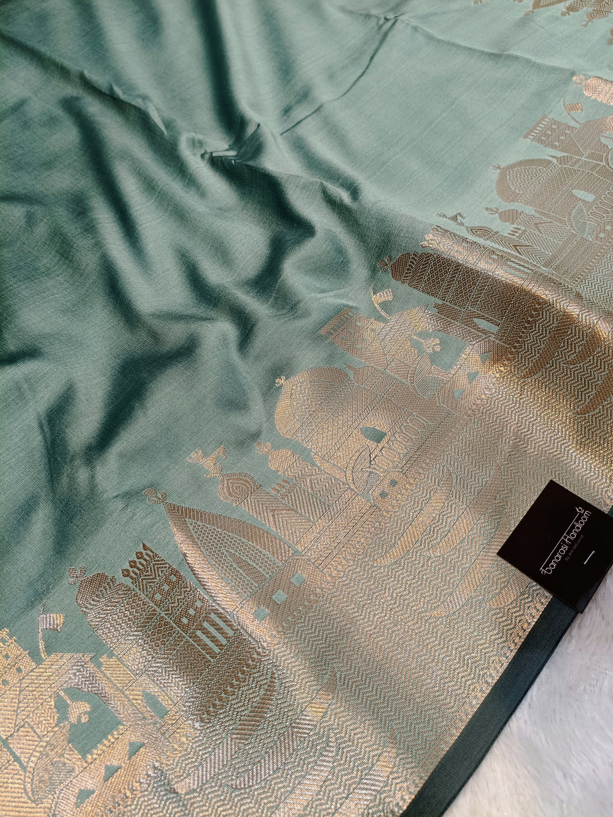 Soft Green Shade Paper Silk Banarasi Ghat Saree
