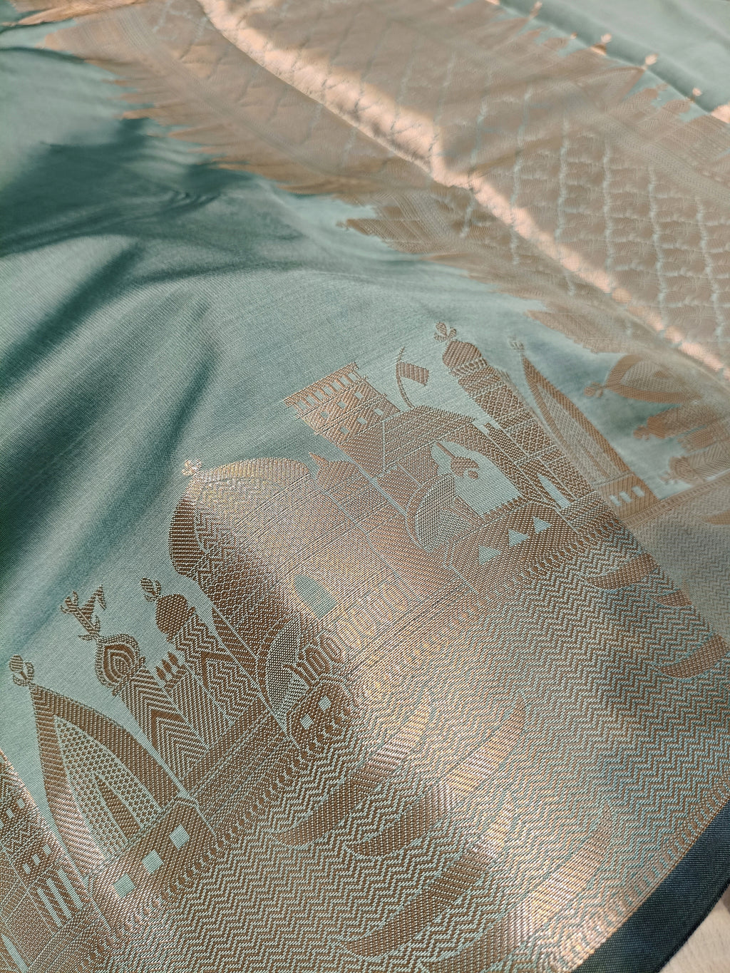 Soft Green Shade Paper Silk Banarasi Ghat Saree