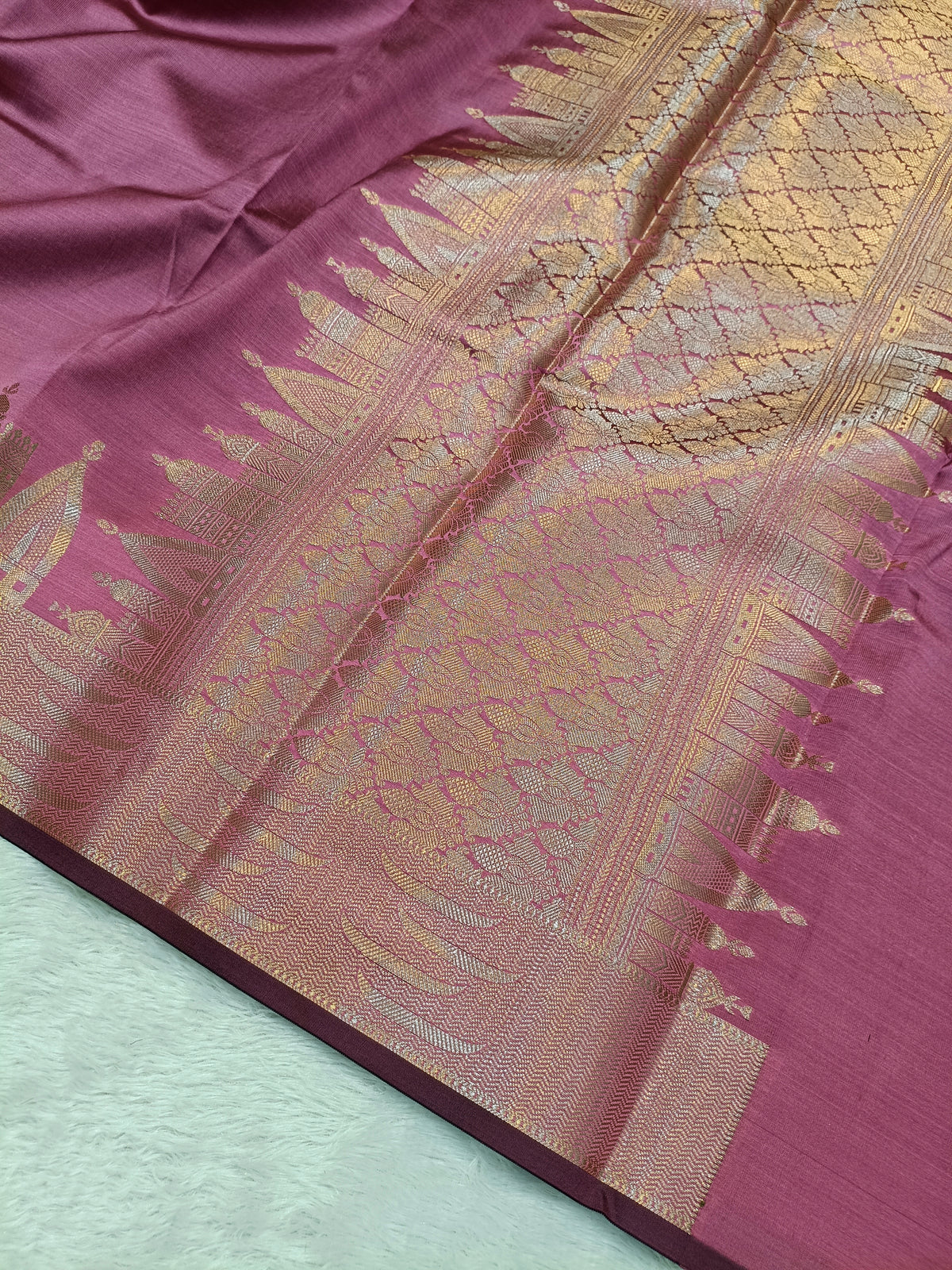 Mauve Pink Shade Paper Silk Banarasi Ghat Saree