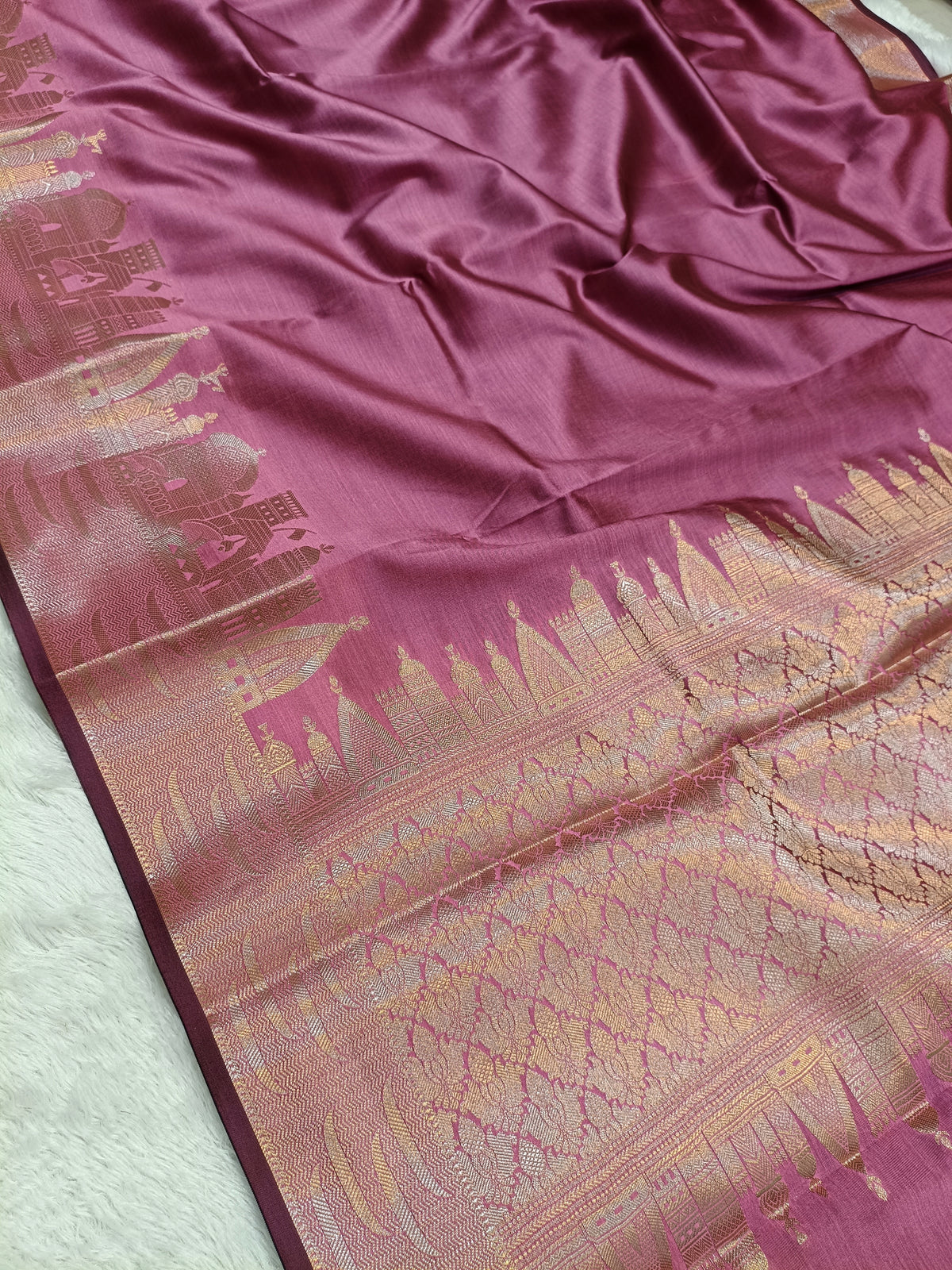 Mauve Pink Shade Paper Silk Banarasi Ghat Saree