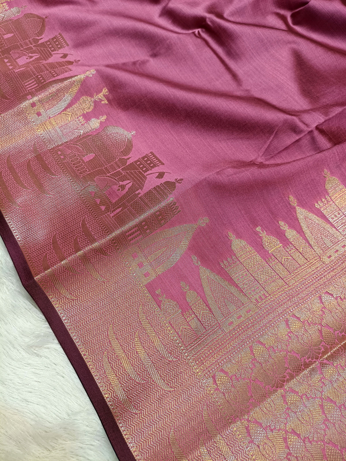 Mauve Pink Shade Paper Silk Banarasi Ghat Saree