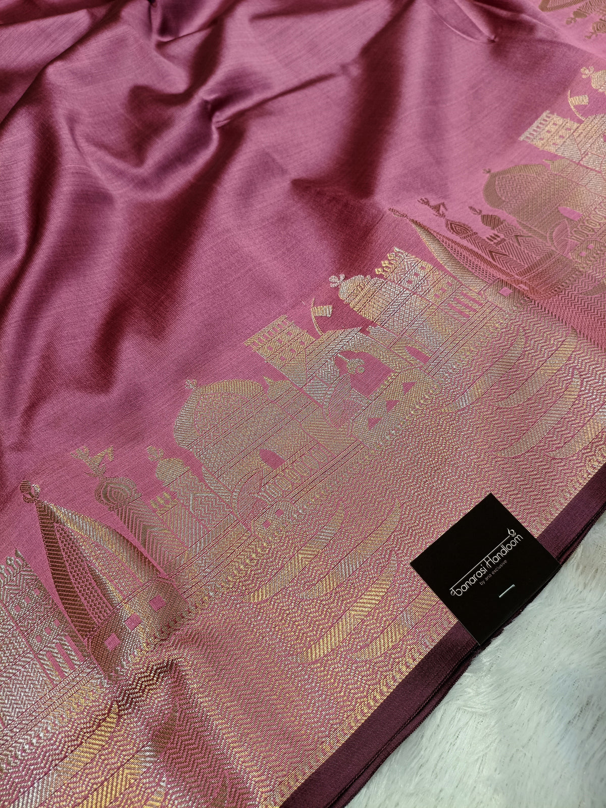 Mauve Pink Shade Paper Silk Banarasi Ghat Saree