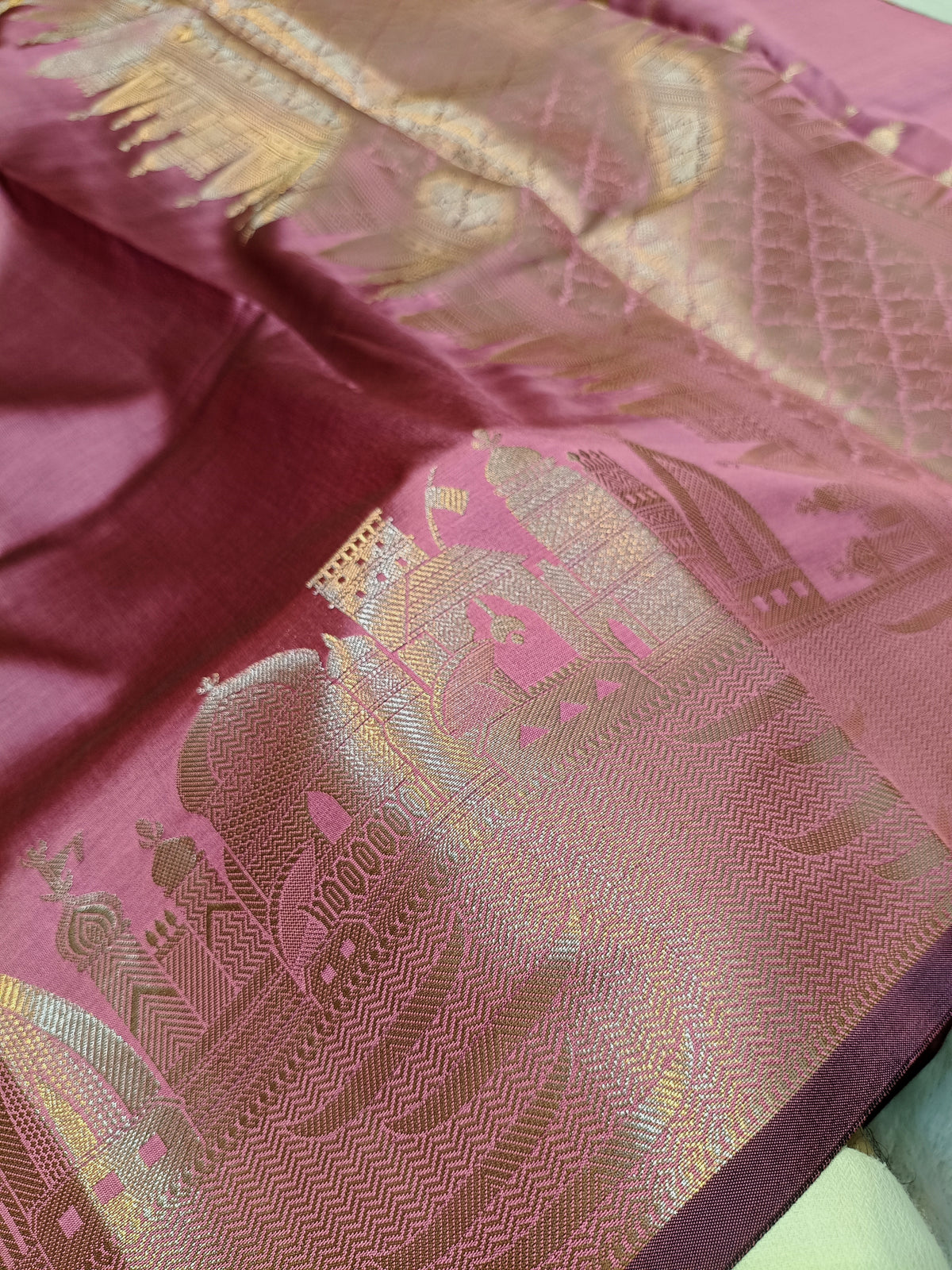 Mauve Pink Shade Paper Silk Banarasi Ghat Saree