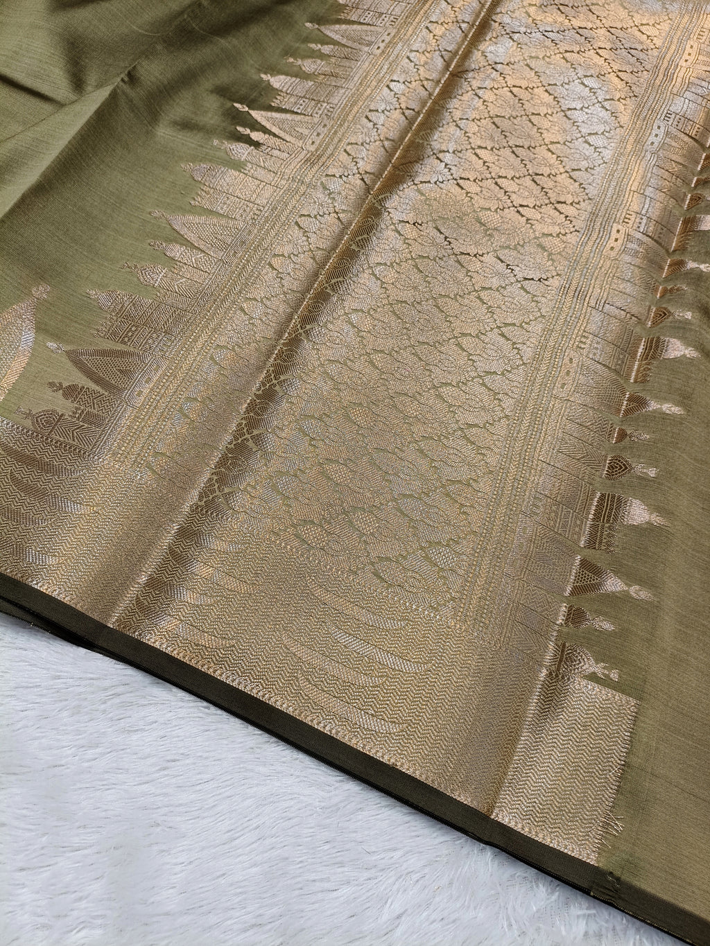 Olive Shade Paper Silk Banarasi Ghat Saree