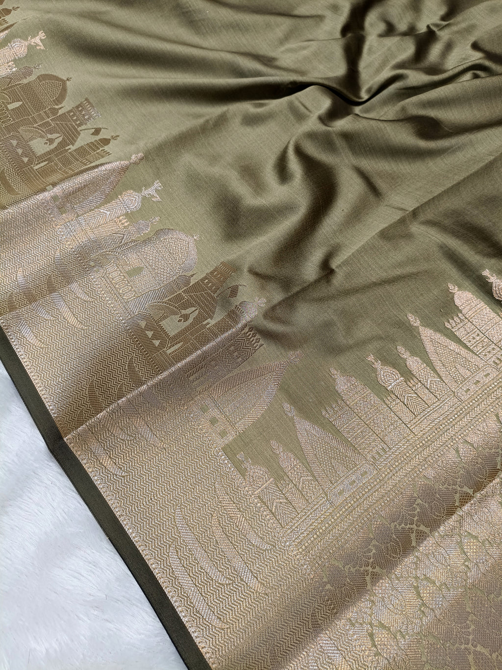 Olive Shade Paper Silk Banarasi Ghat Saree