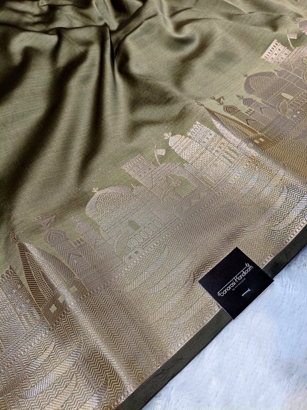 Olive Shade Paper Silk Banarasi Ghat Saree